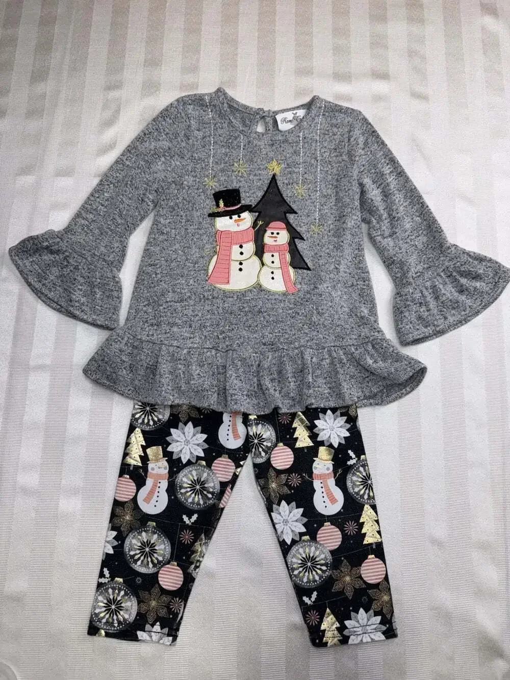 Rare Editions Girls Size 18 Month Snowman Appliqué Christmas Outfit Pants Set